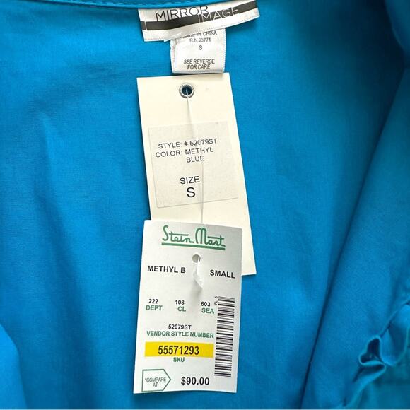 Mirror Image Blue Open Front Ruffled Lightweight Summer Blazer Jacket Small NEW - Picture 2 of 14